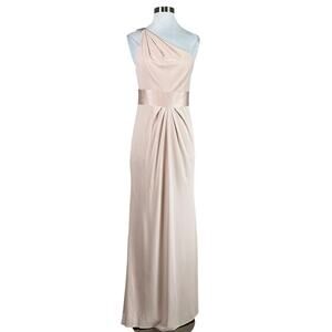 Vera Wang Chiffon One Shoulder A-Line Long Evening Gown Blush Pink Size 10